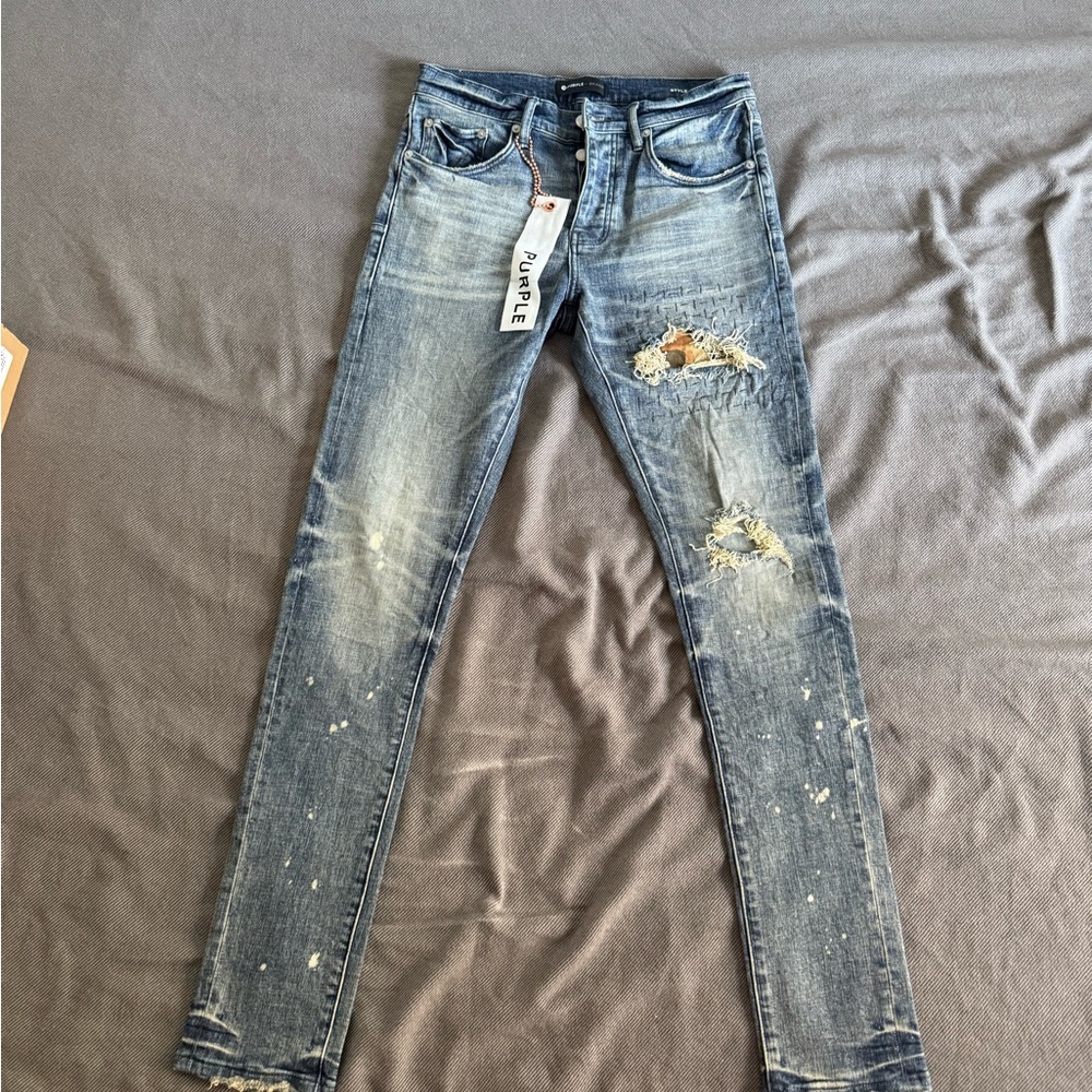 Purple Brand Skinny Distressed Blue Jeans